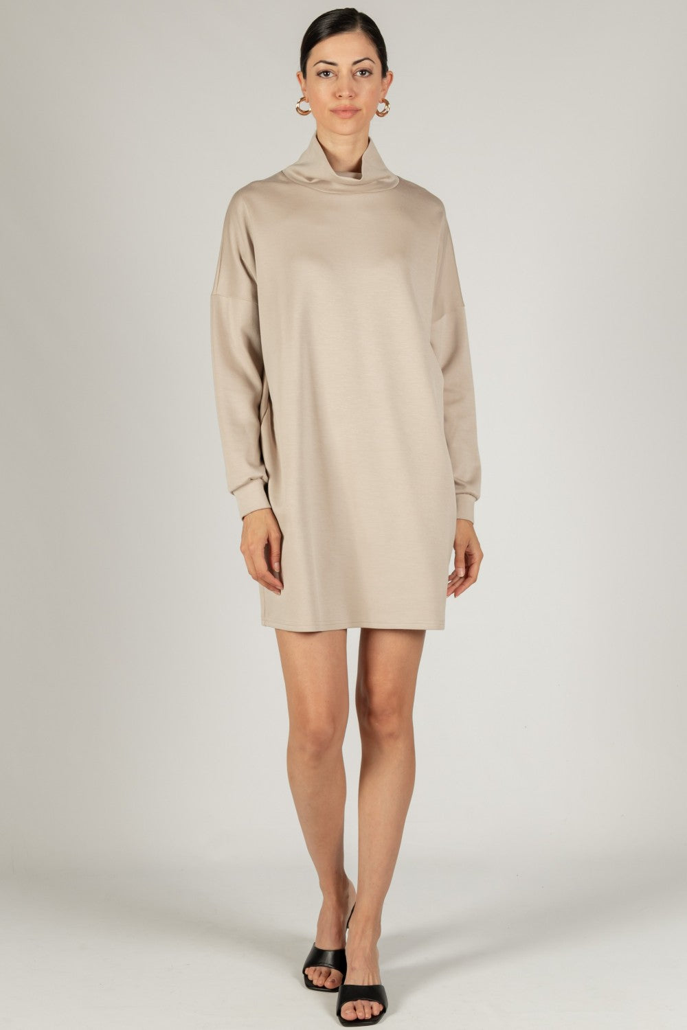 beige cowl neck dress Taupe Satin Cowl Neck Fit & Flare Bridesmaid Formal Dress main image 1