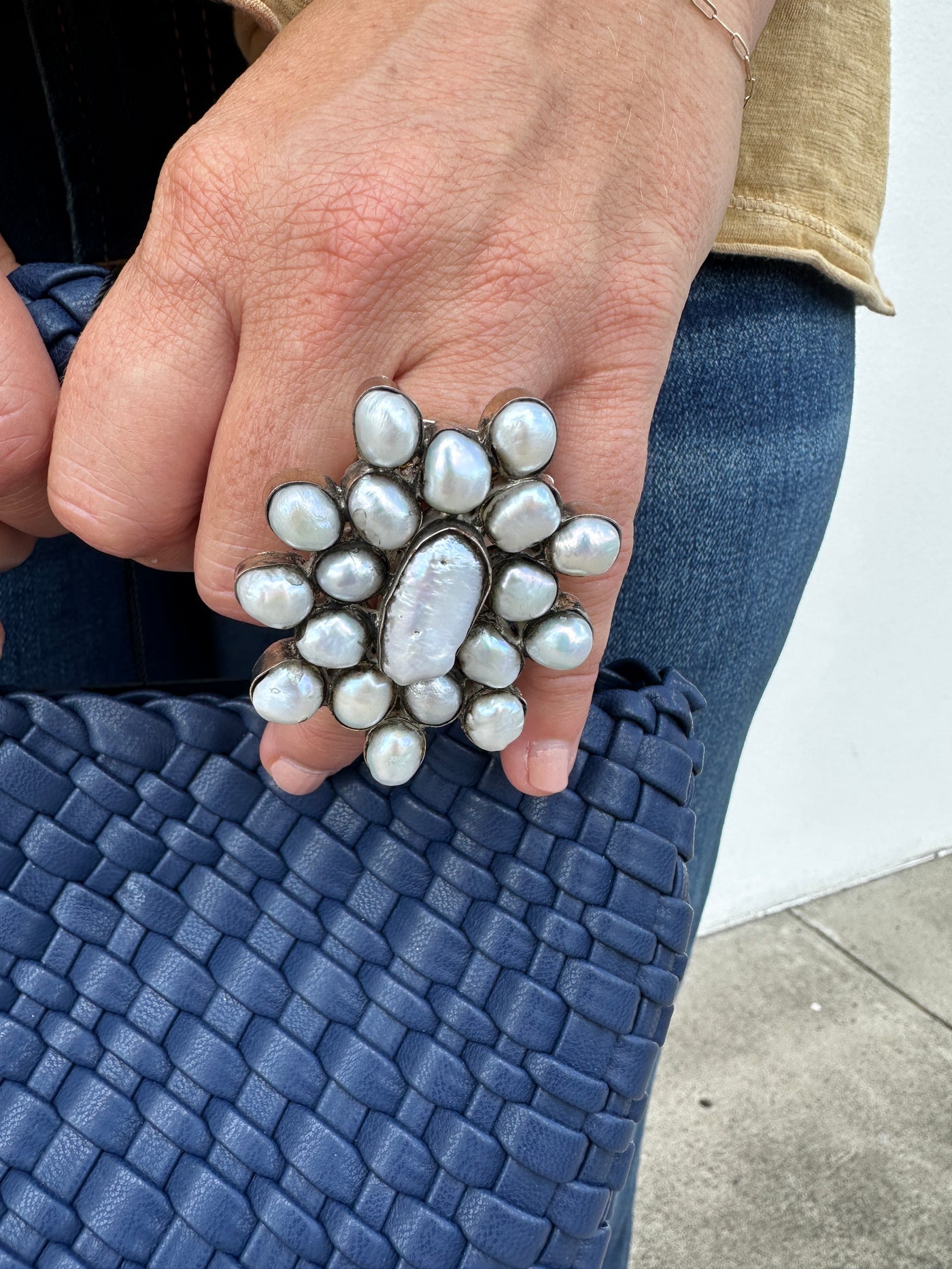 Oval Pearl Cluster Adjustable Ring