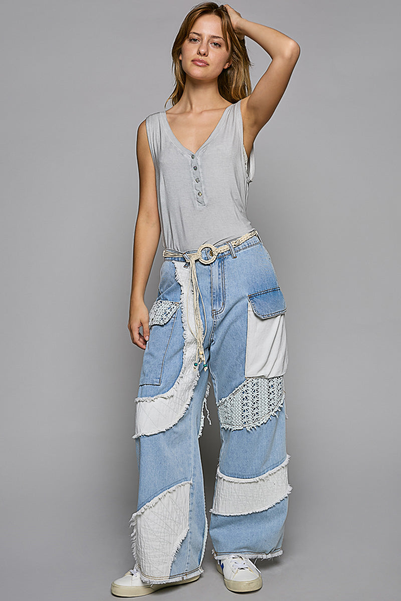 Denim Pants with Crochet and Patches