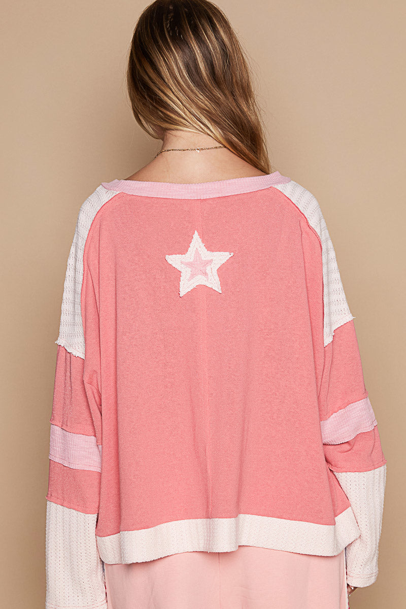 Pink Oversized Star Cropped Top