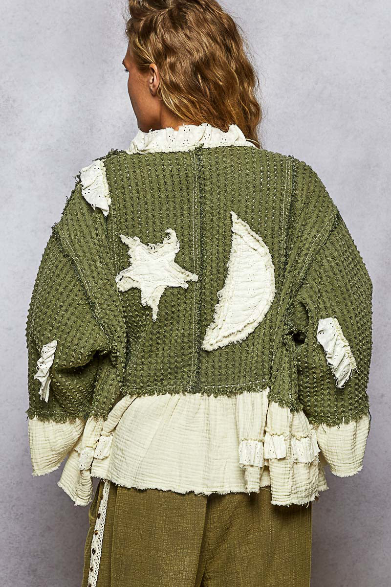 Olive Gauze Ruffle Star & Moon Jacket