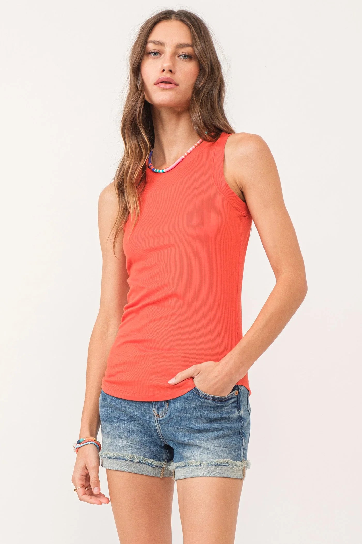 Another Love CLEO RIBBED TANK PIMENTO