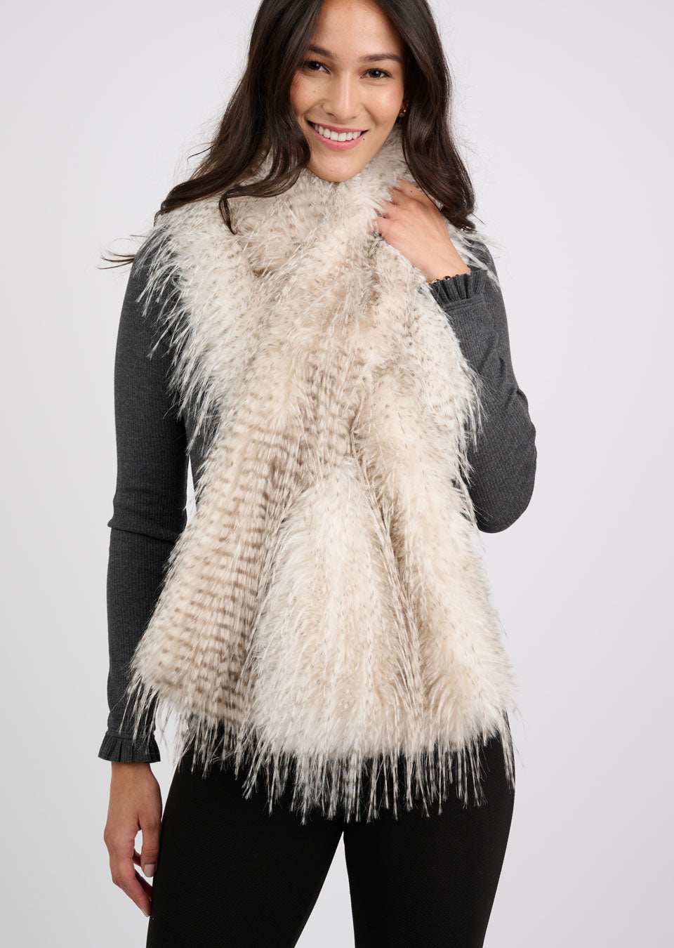 Ivory Ostrich Faux Fur Scarf