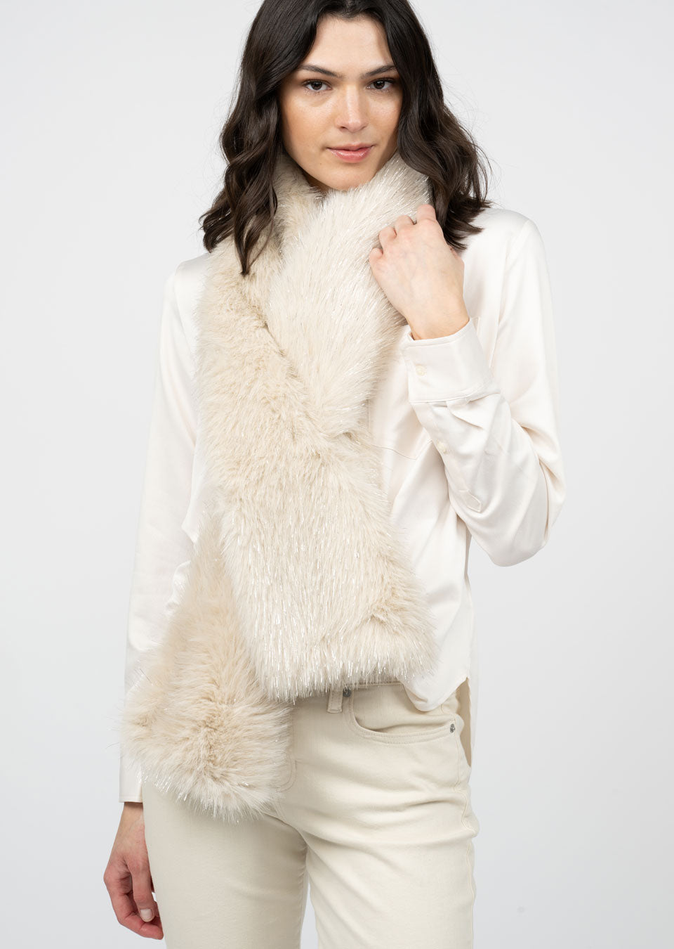 Ivory Sparkle Faux Fur Scarf