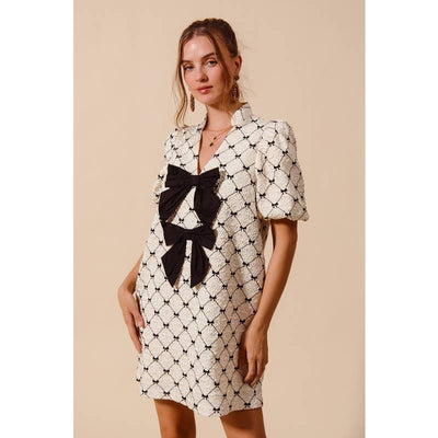 JACQUARD RIBBON SHIFT DRESS
