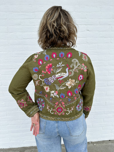 GLORIA Olive Martini LINEN BOLERO JACKET