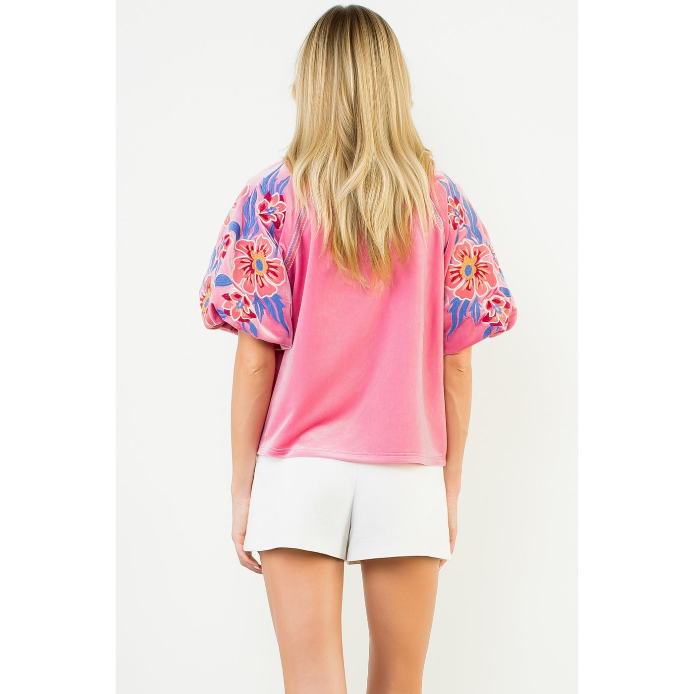 Pink Velvet Floral Embroidery Top