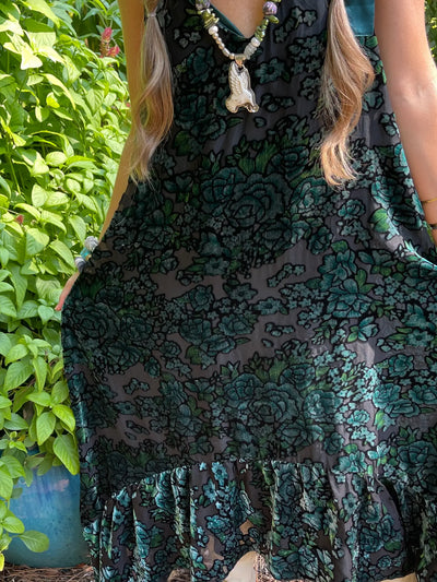 A Rare Bird Turquoise Burnout Velvet High Low Dress
