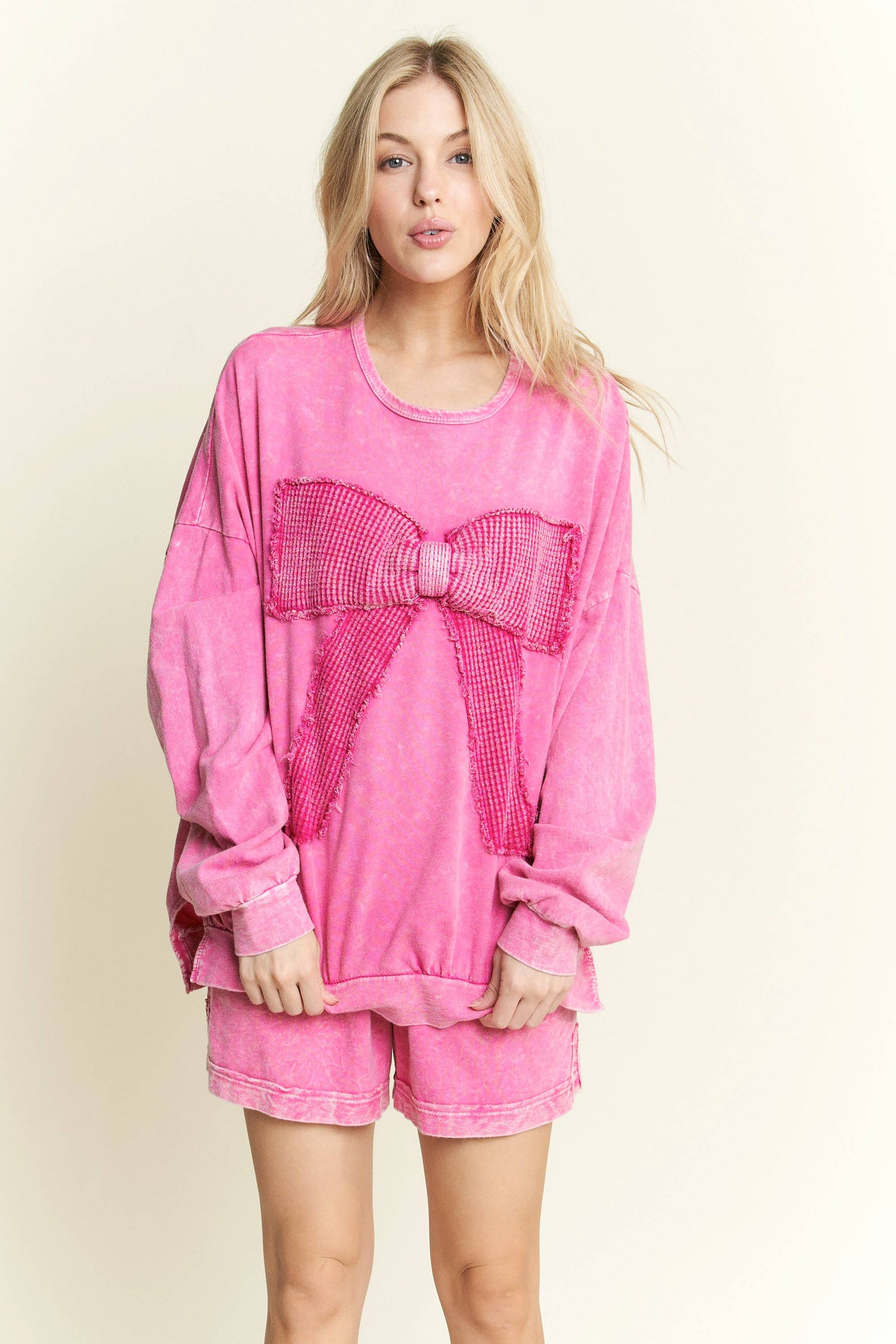 Hot Pink Bow Terry Sweatshirt