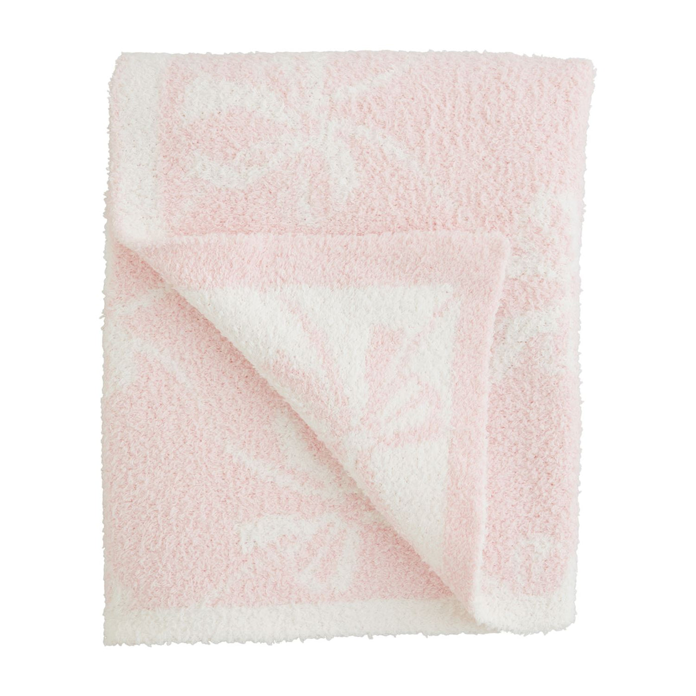 Gils Pink/White Bow Chenille Blanket