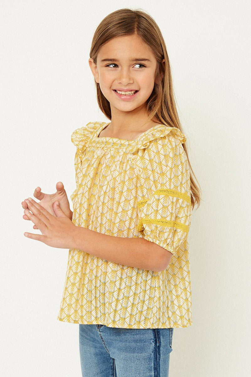 Girls Mustard Puff Sleeve Tunic