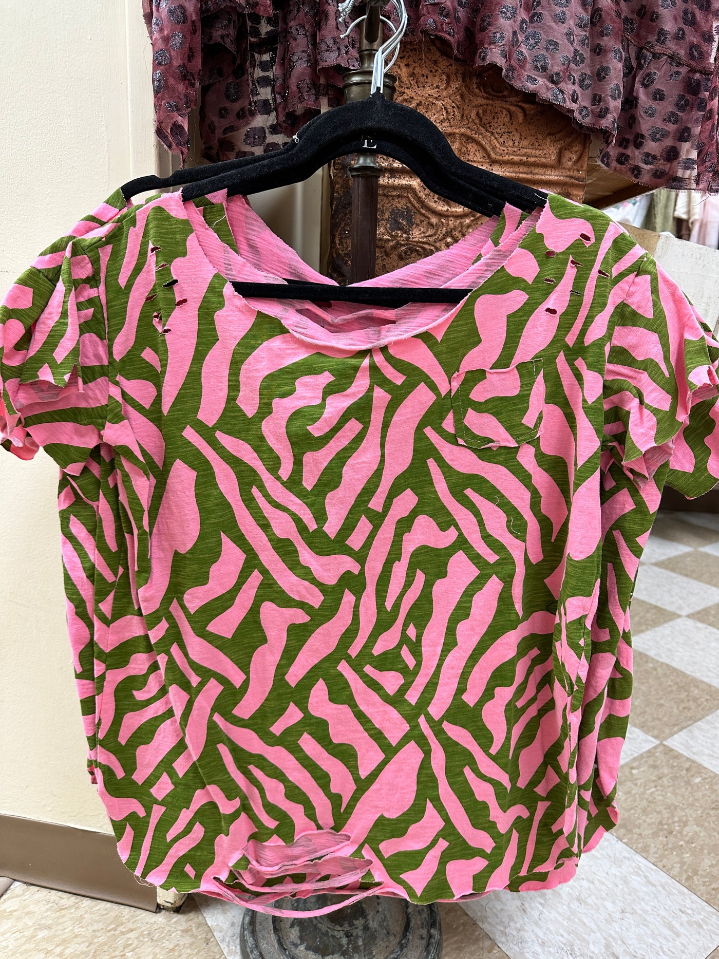 A Rare Bird Pink and Olive Animal Rip Tee