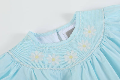 Girls Light Blue Daisy Dress and Bloomer Set