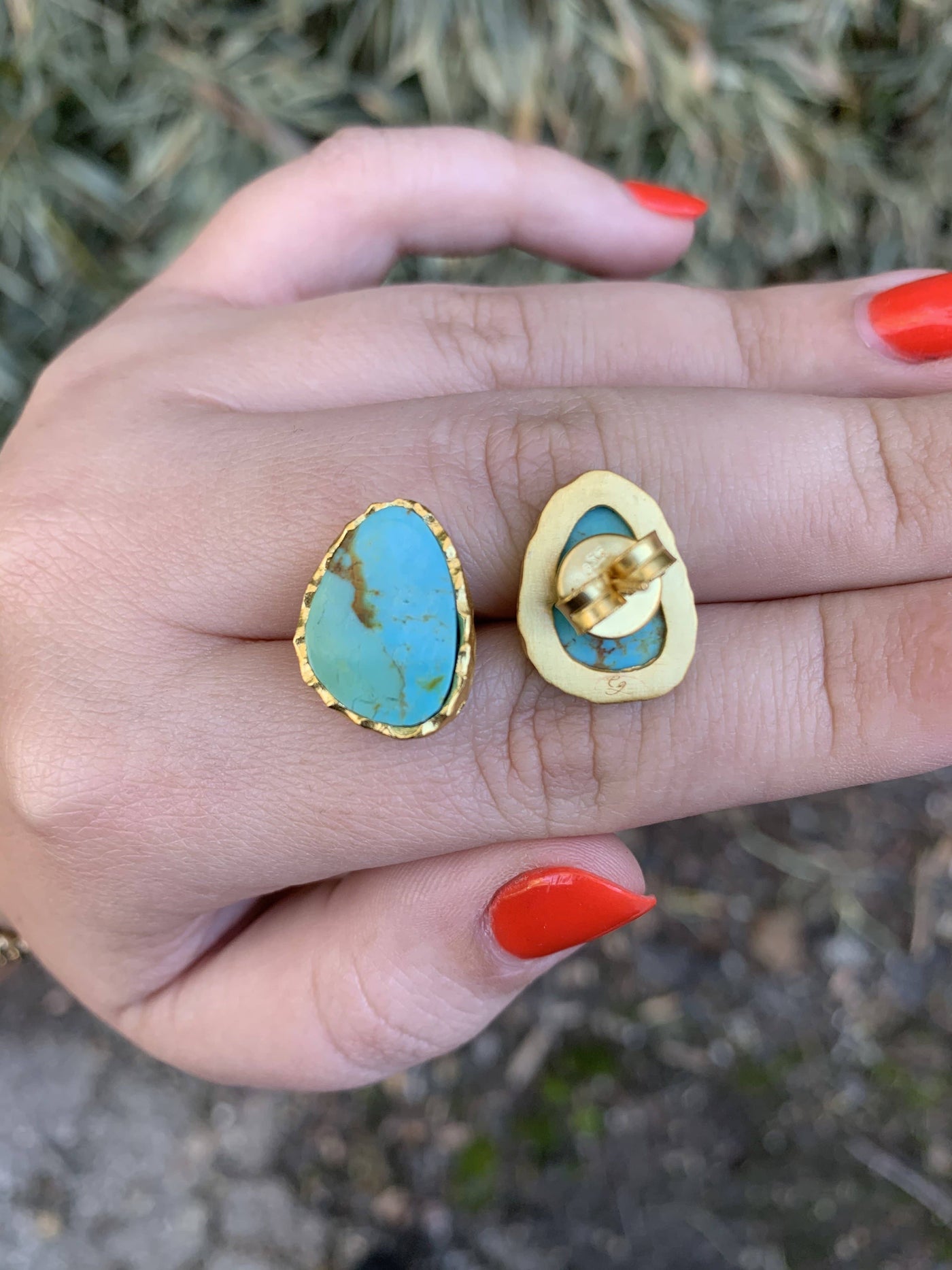 Natural Turquoise Stone Stud Earrings
