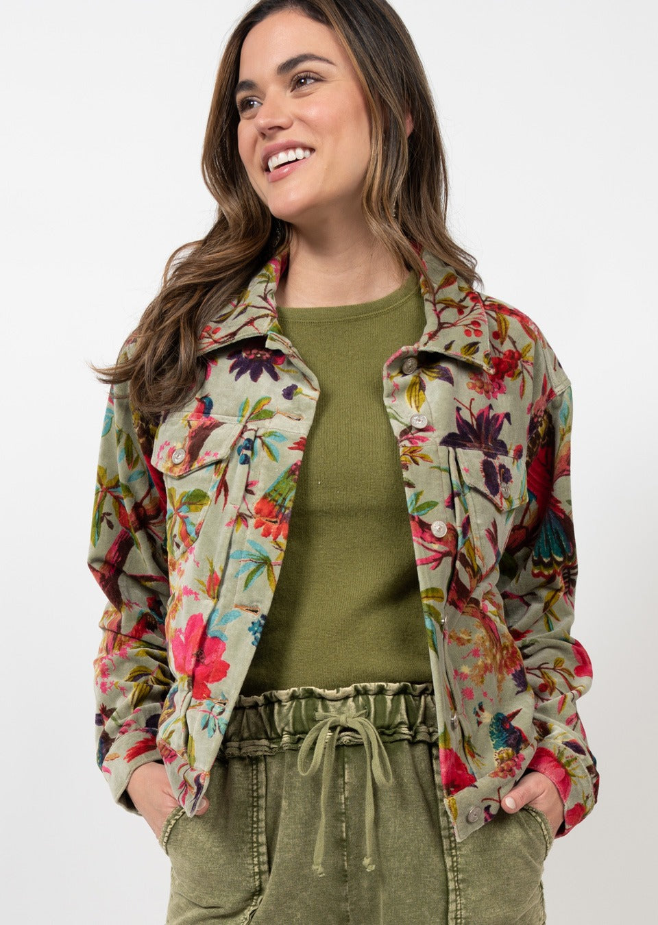 Bird Print Velvet Jacket