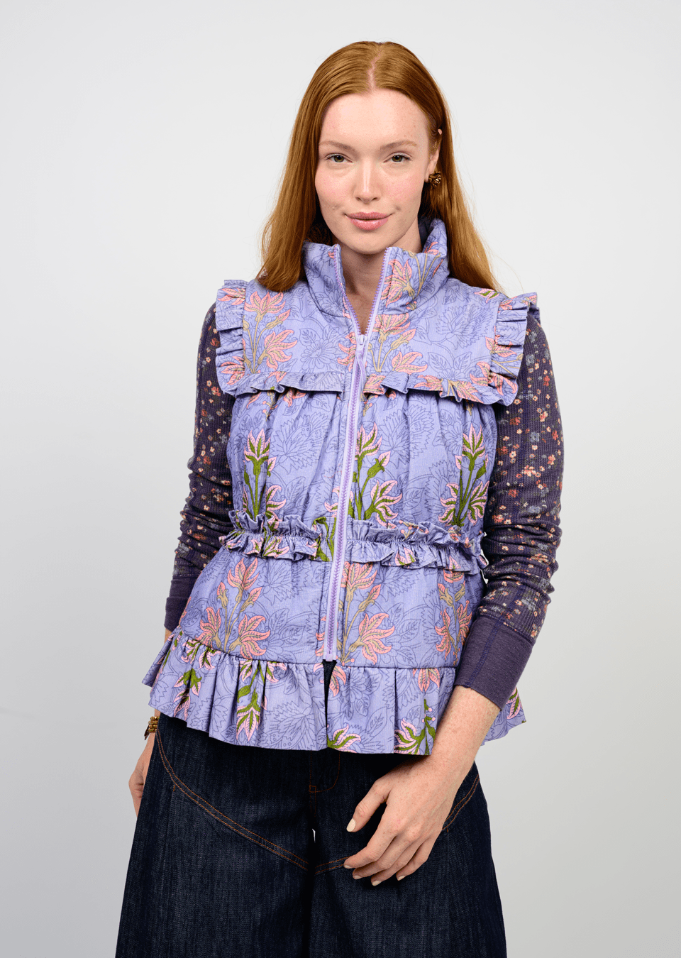 Periwinkle Block Print Corduroy Vest