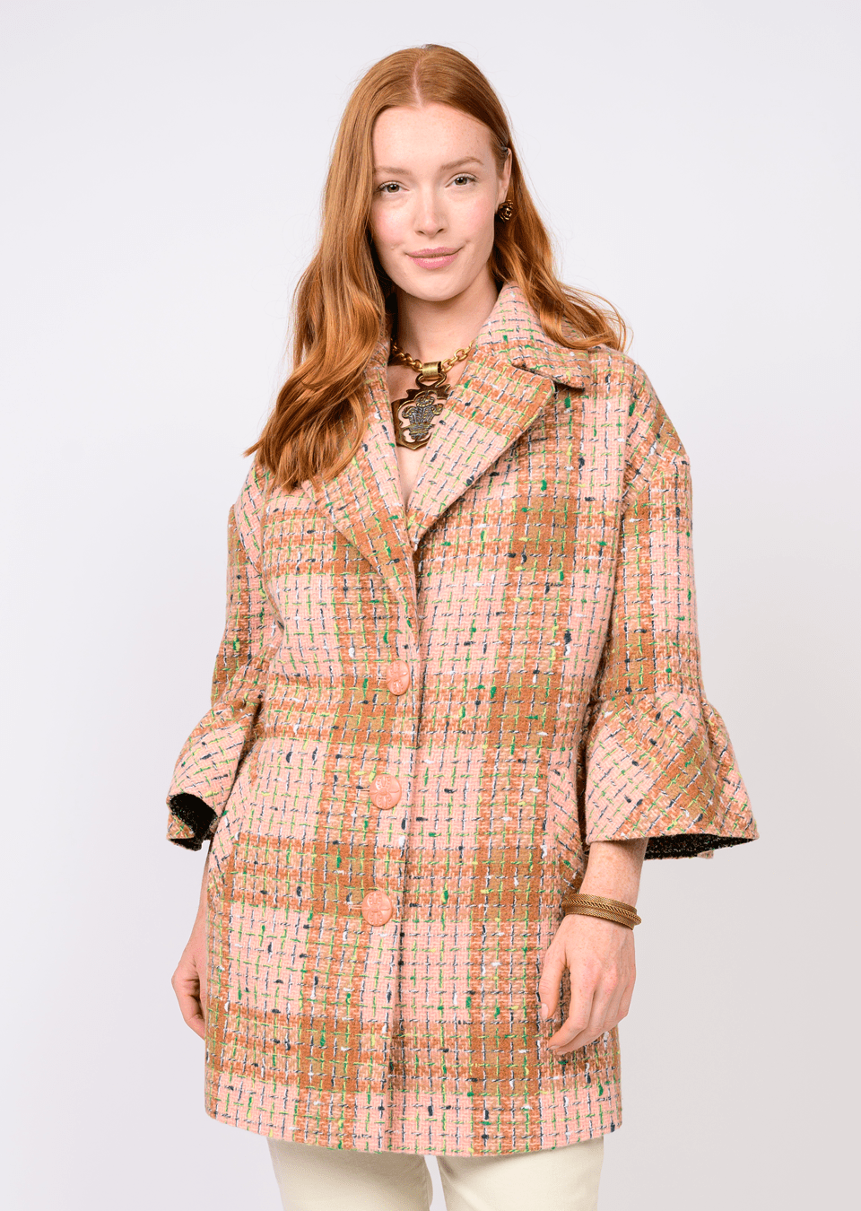 Ruffle Sleeve Plaid Coat