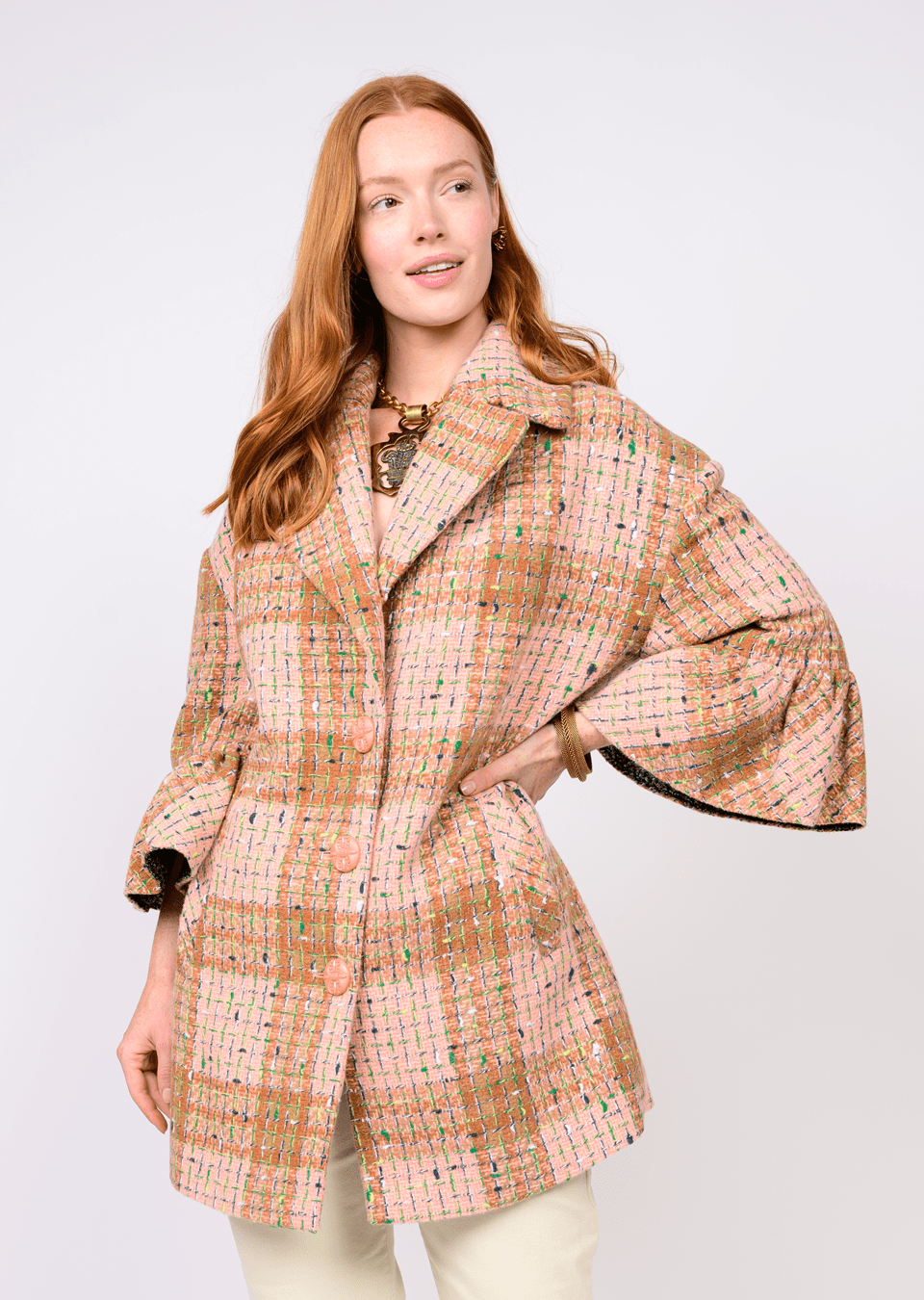 Ruffle Sleeve Plaid Coat