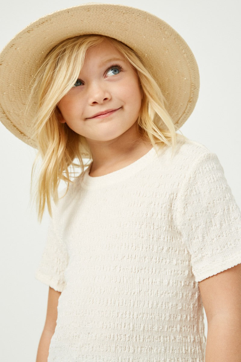 Girls Ivory Smocked Textured Tee