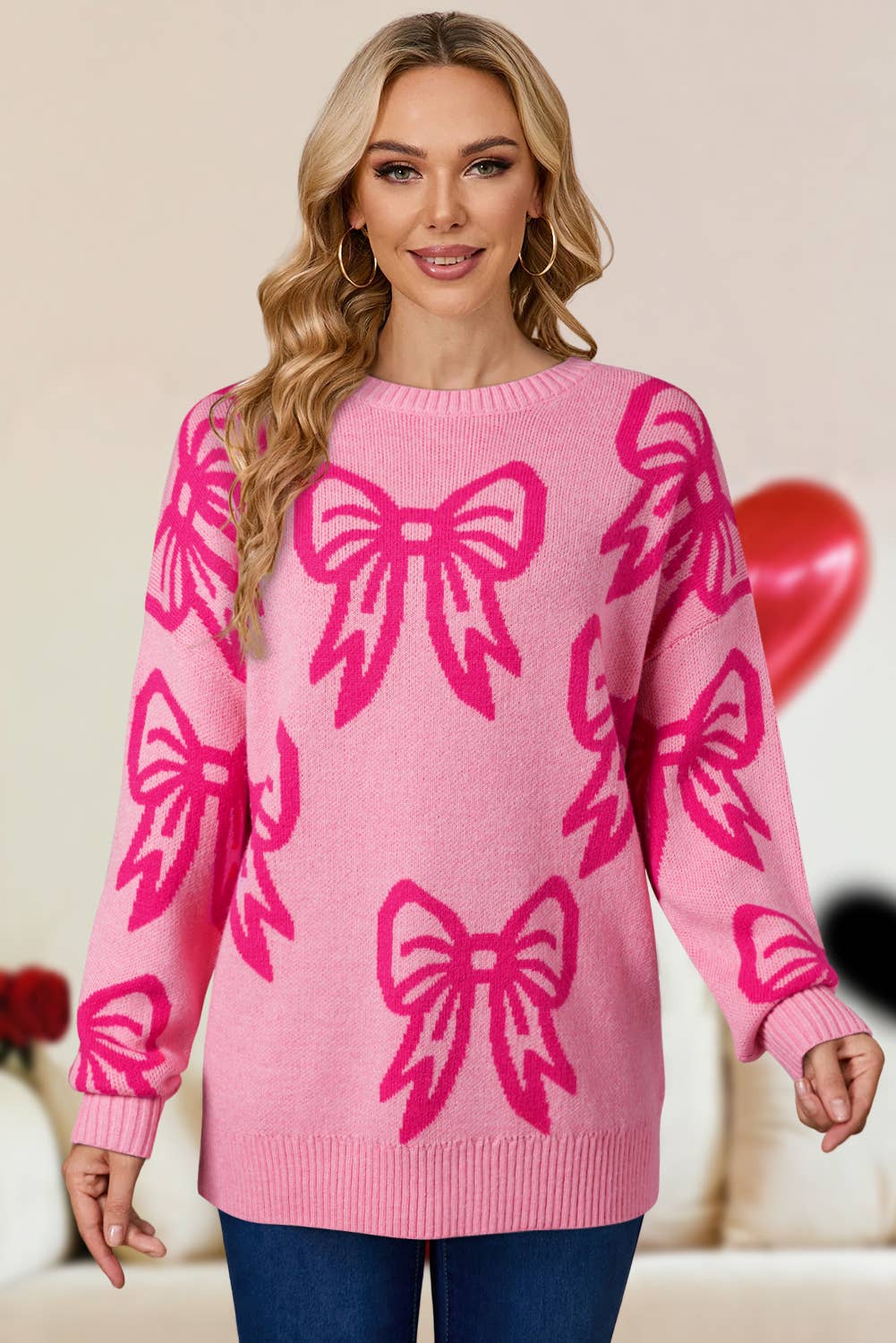 Pink Bow Knit Sweater