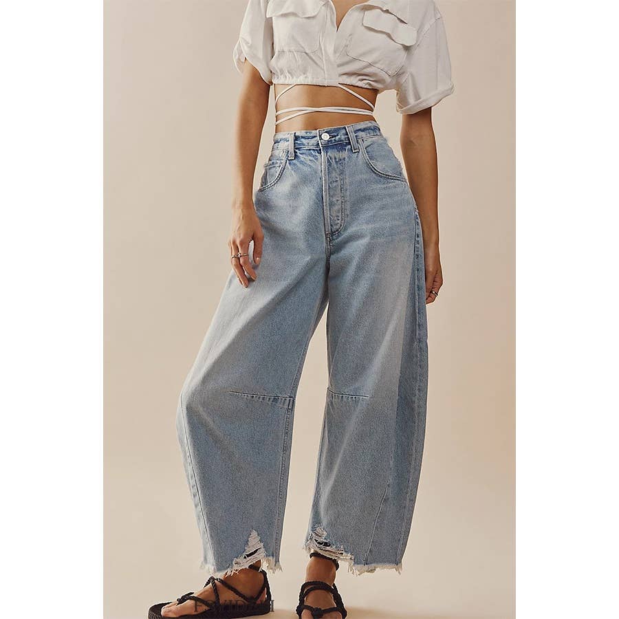 Light Blue Cropped Wide Leg Jeans