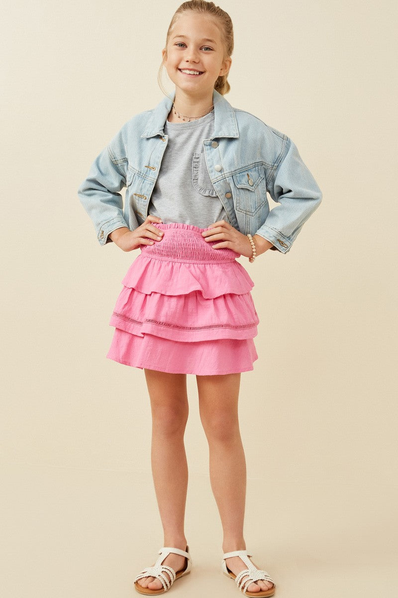 Girls Pink Layered  Skirt