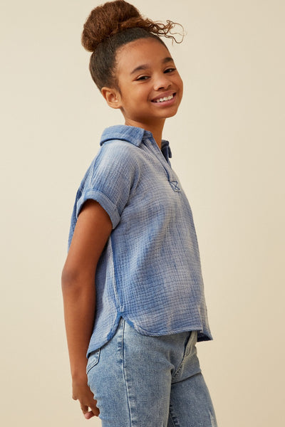 Girls Blue Washed Dolman Top