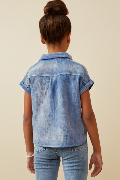 Girls Blue Washed Dolman Top