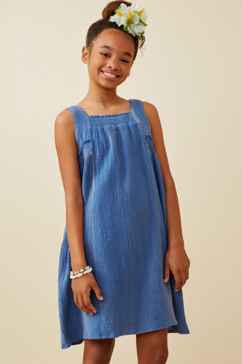 Girls Blue Washed Tank Dress