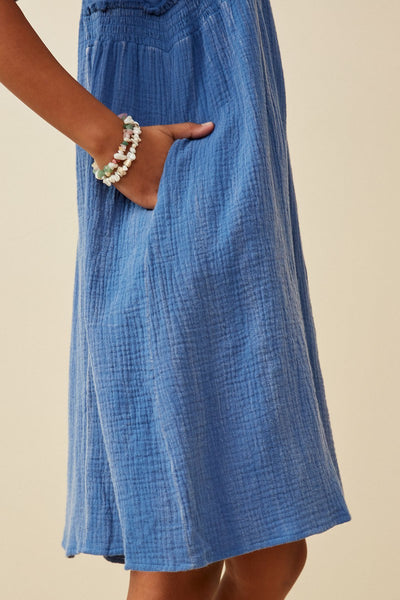 Girls Blue Washed Tank Dress
