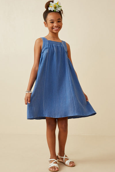 Girls Blue Washed Tank Dress