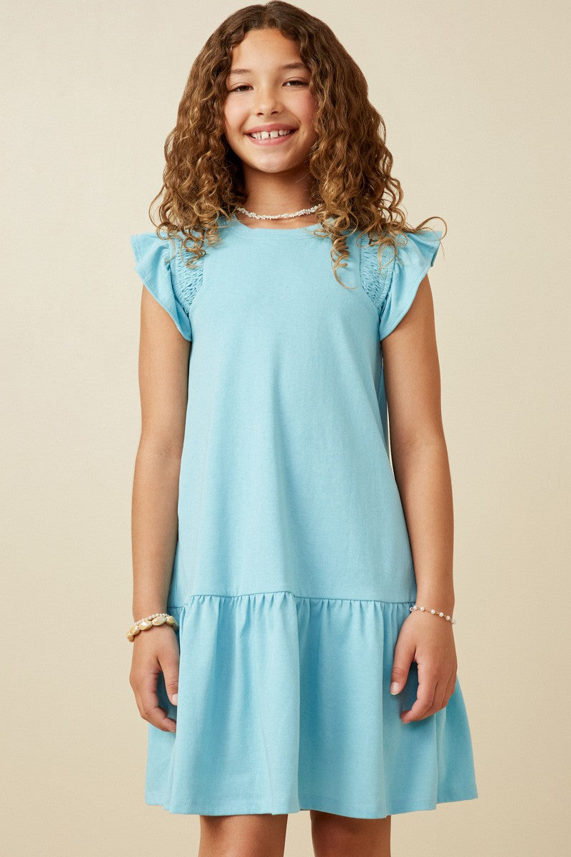 Girls Blue Smocked Knit Dress