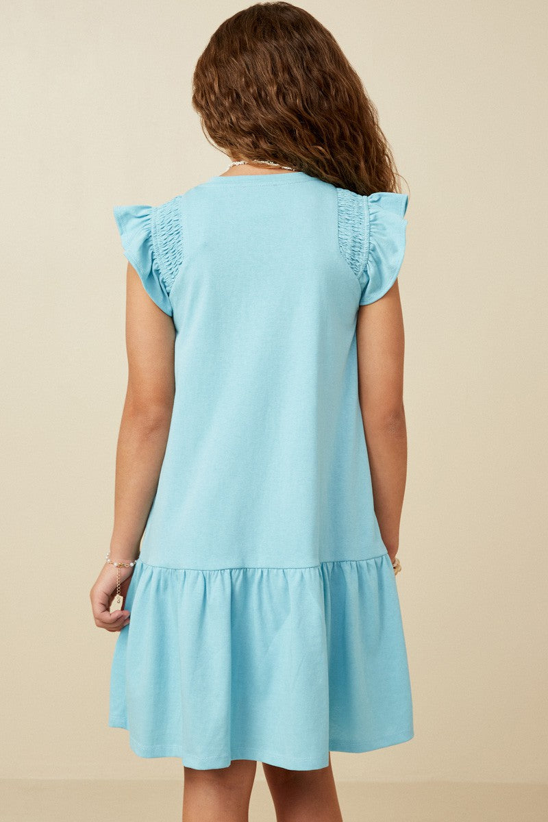 Girls Blue Smocked Knit Dress