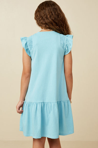 Girls Blue Smocked Knit Dress