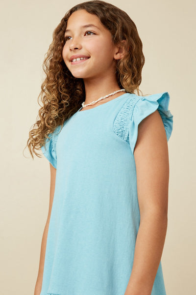 Girls Blue Smocked Knit Dress