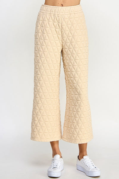 Cream Quilted Cropped Wide Pants