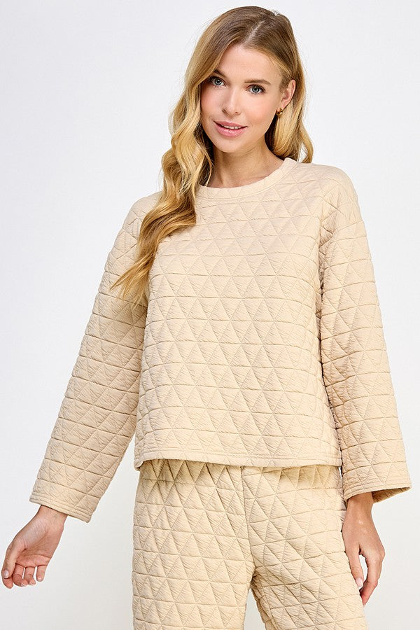 Cream QUILTED LONG SLEEVE TOP