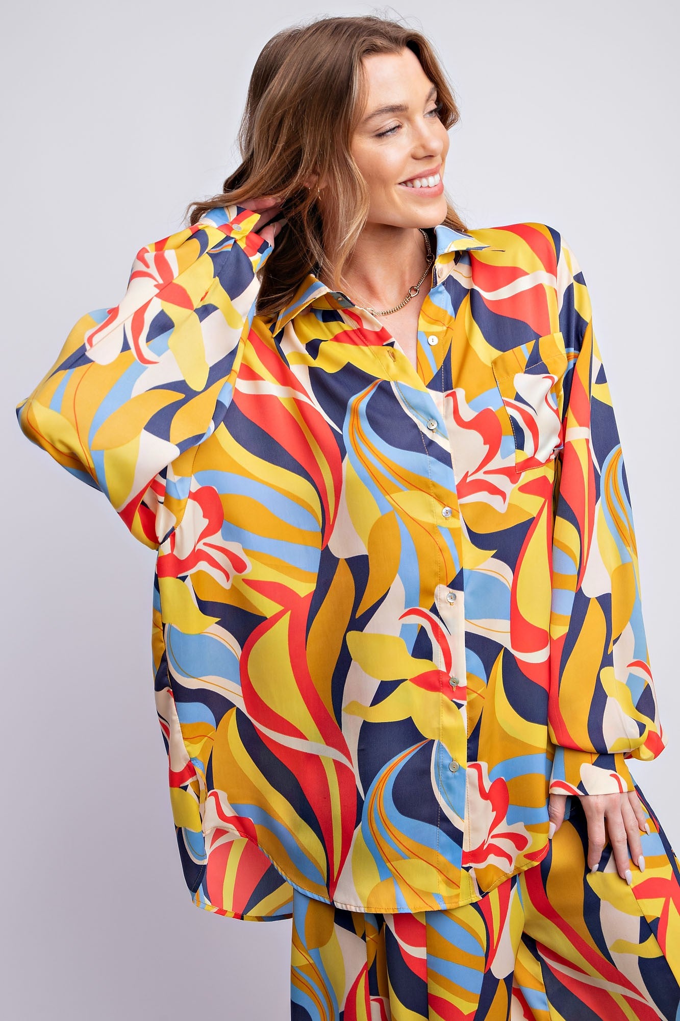 VIBRANT ABSTRACT SATIN SHIRT