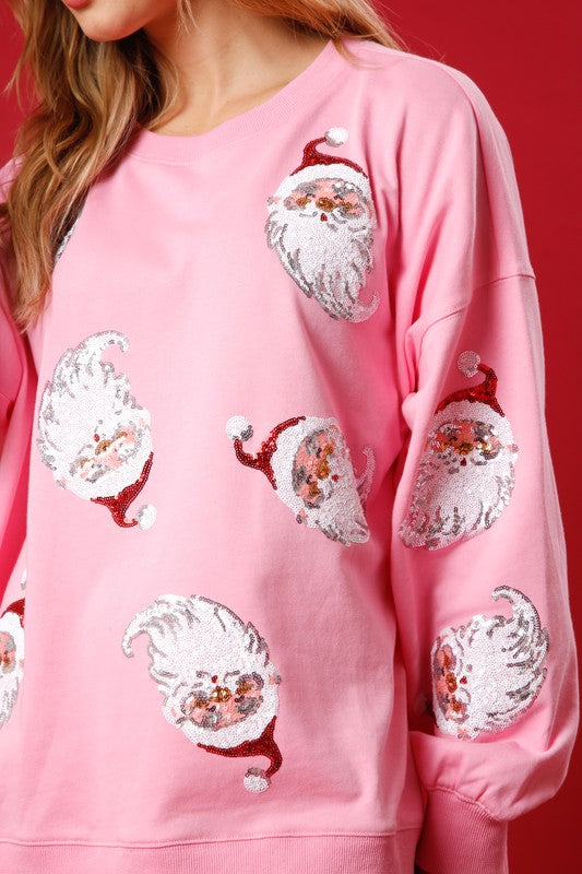 Sequin Santa Pink Terry Sweatshirt