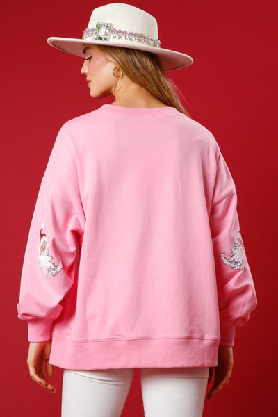 Sequin Santa Pink Terry Sweatshirt