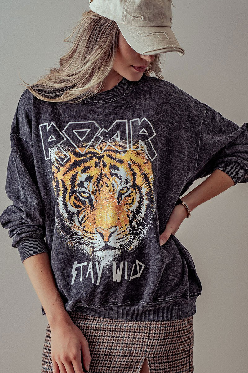 TIGER PRINT GRAPHIC FRENCH TERRY SWEATSHIRT