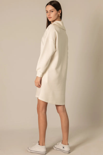 Butter Modal Ivory Zip Up Long Sleeve Dress