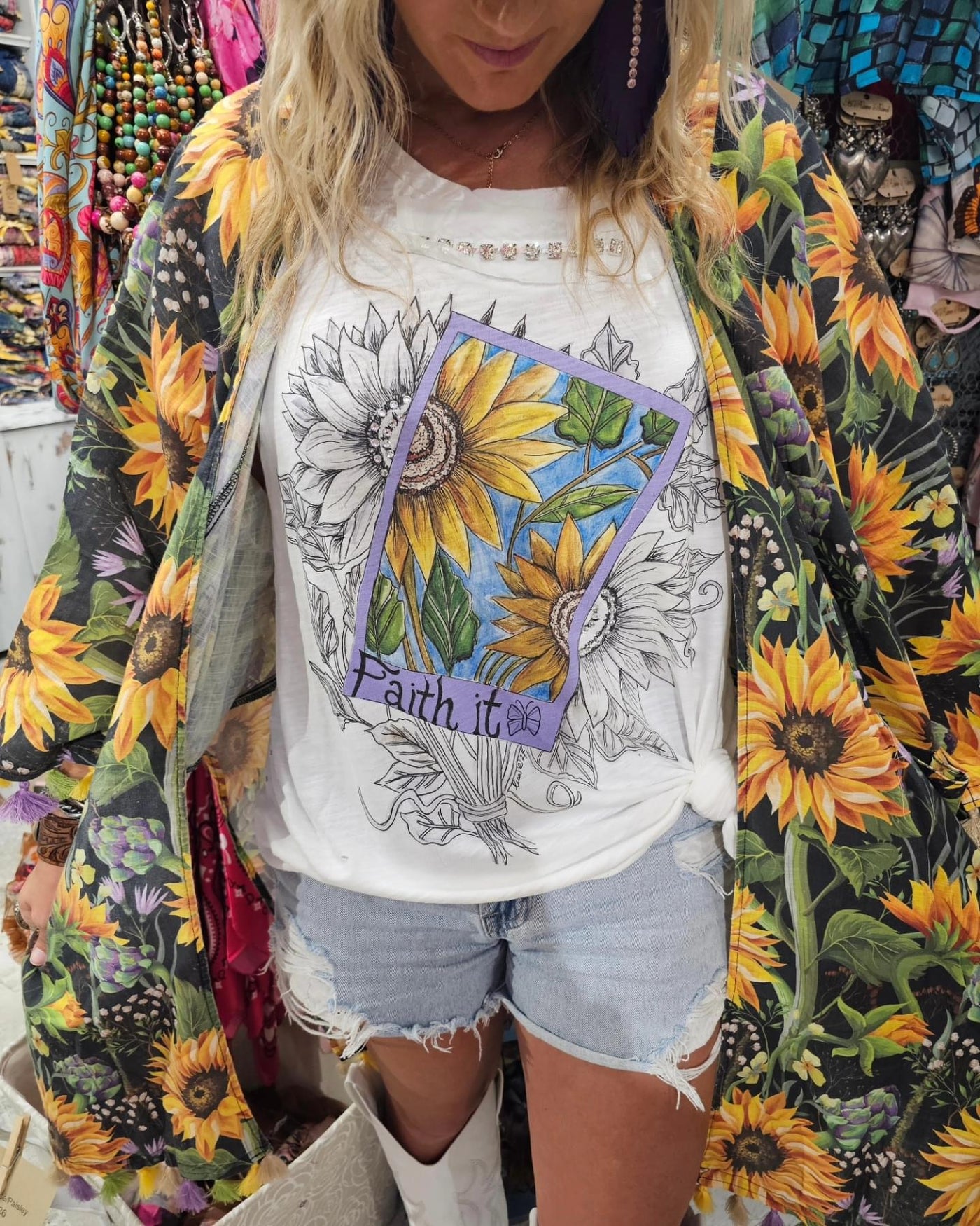 Faith It Sunflower Tattered Tee