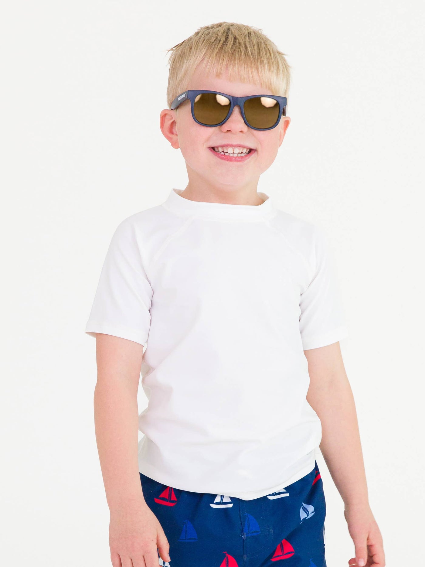 Boys White Short Sleeve Rash Guard