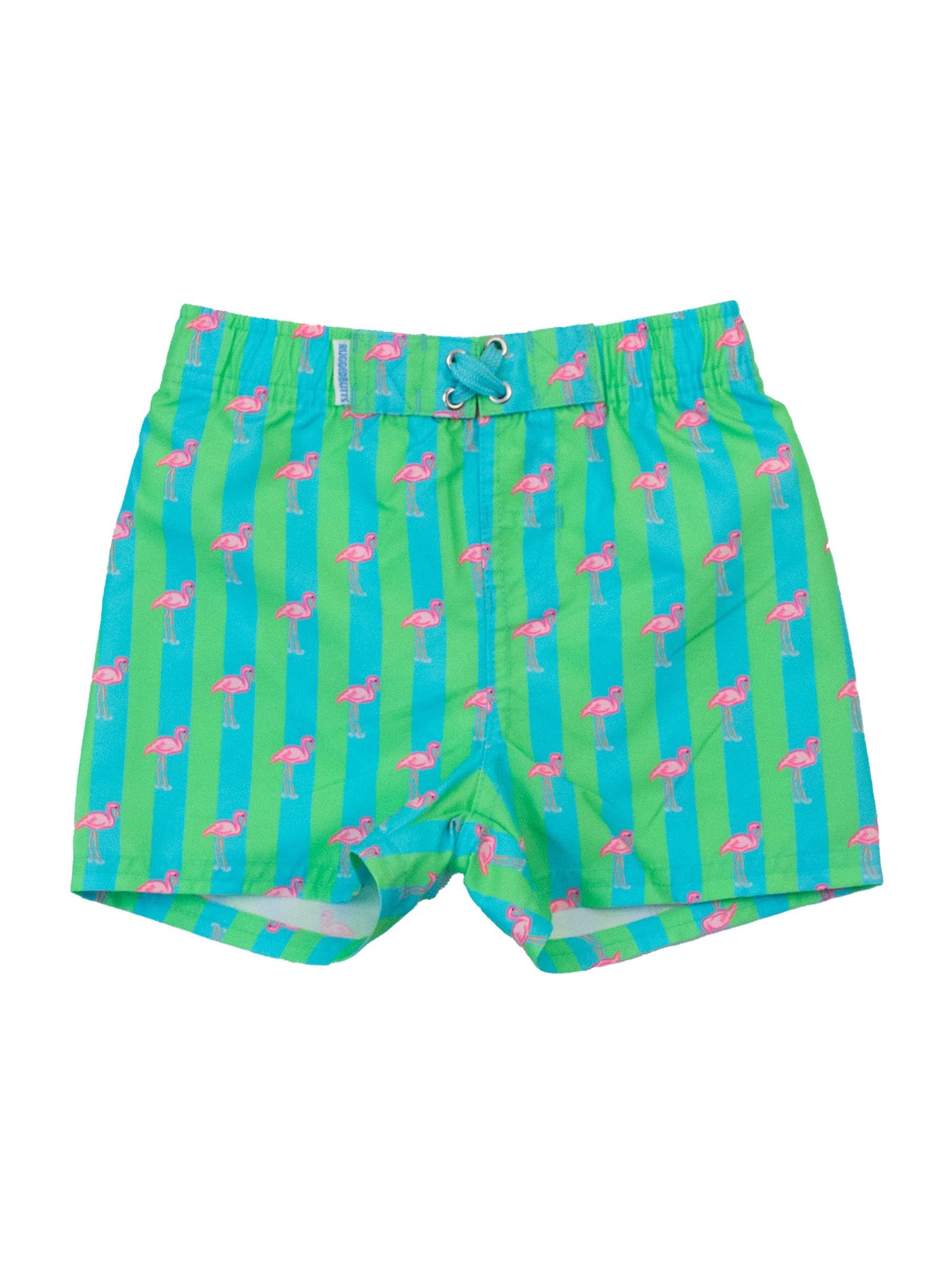 Boys Flamingo Stripe Swim Trunks: