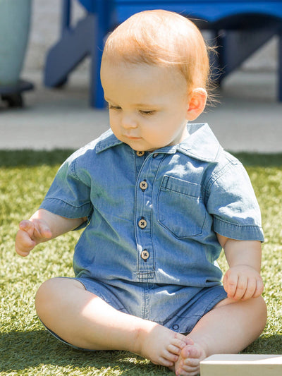 Boys Light Wash Denim Romper