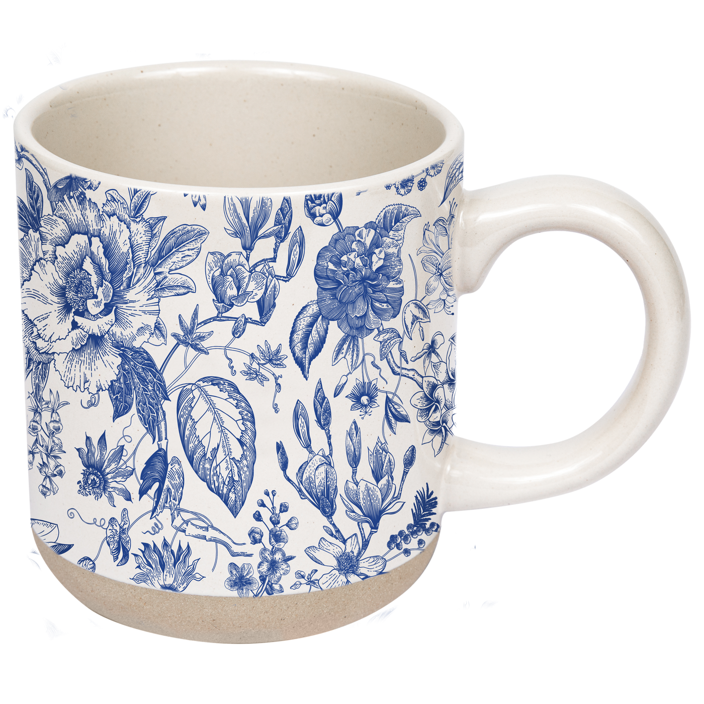 Blue Floral Stoneware Coffee Mug