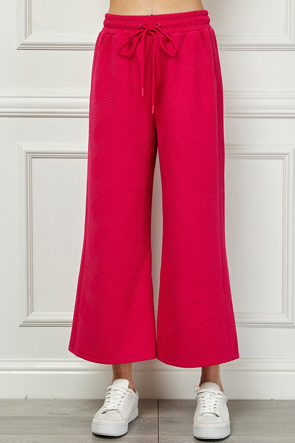 Red Textured Cropped Pants