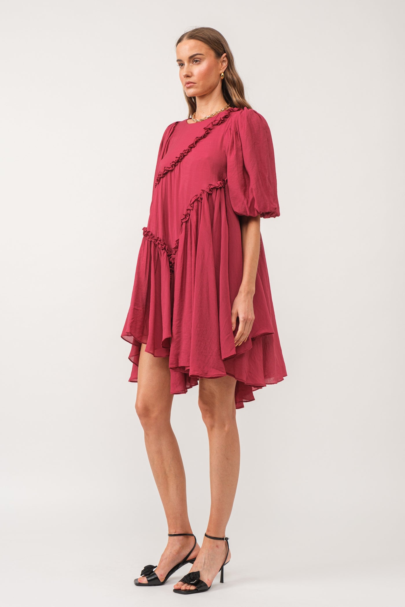 Isabelle Cognac Asymmetrical Mini Babydoll Dress