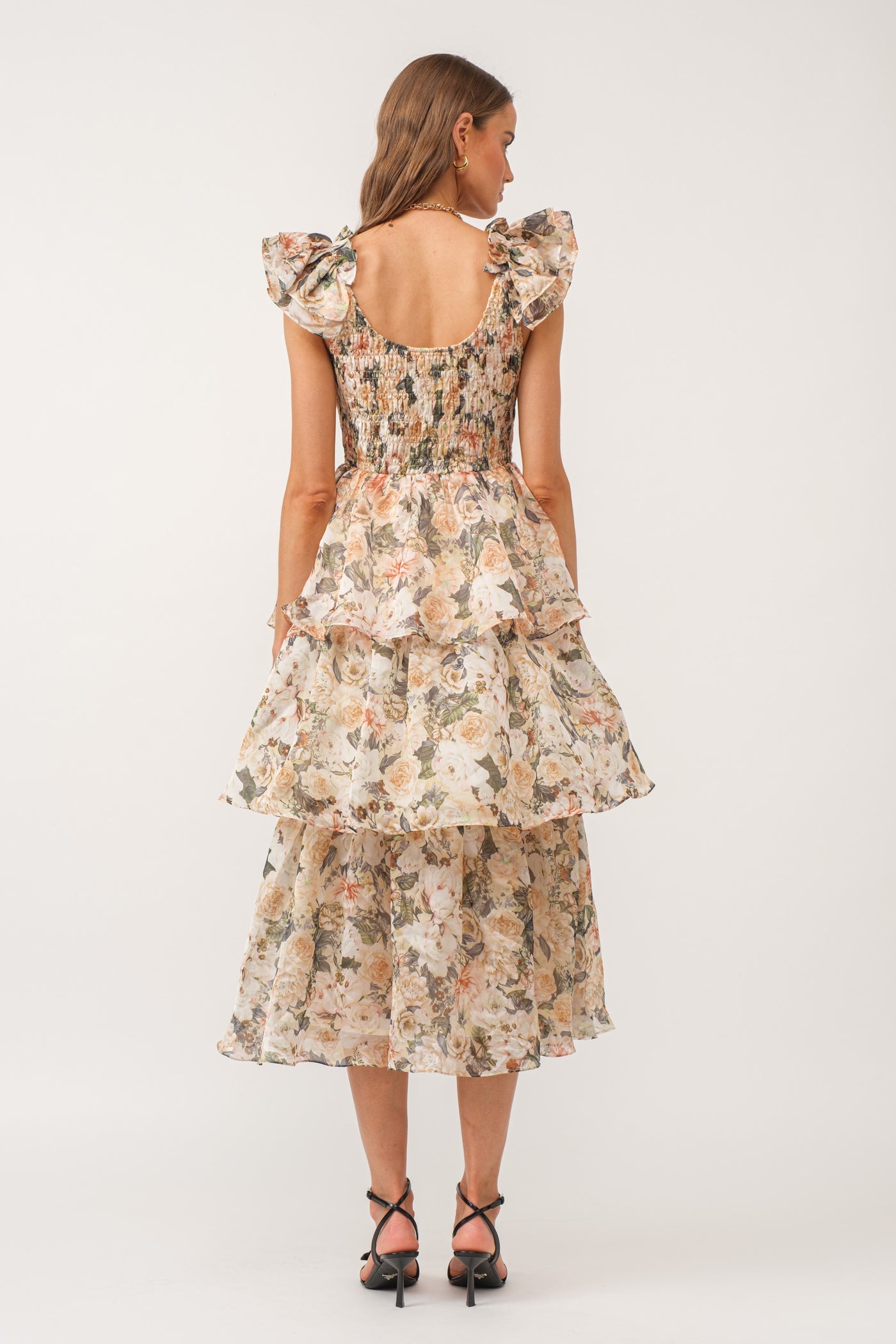 Floral Organza Smocked Midi Dress